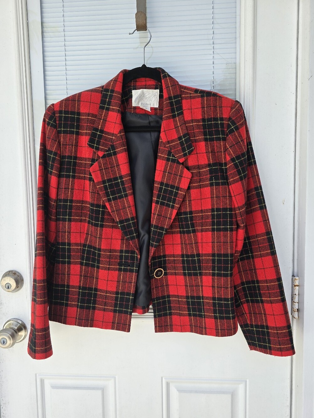 Lord & Taylor Plaid Cropped Blazer Jacket - Red Tartan